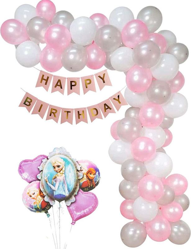 Party Decor Mall Pink, Silver, White PartyDecor Mall – Frozen Theme Birthday Decoration for Girls 95 Pcs