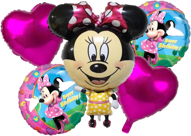 Bash N Splash Printed Minnie Mouse Happy Birthday Party Foil Balloon Set Of 5 Pcs Balloon  (Multicolor, Pack of 1)