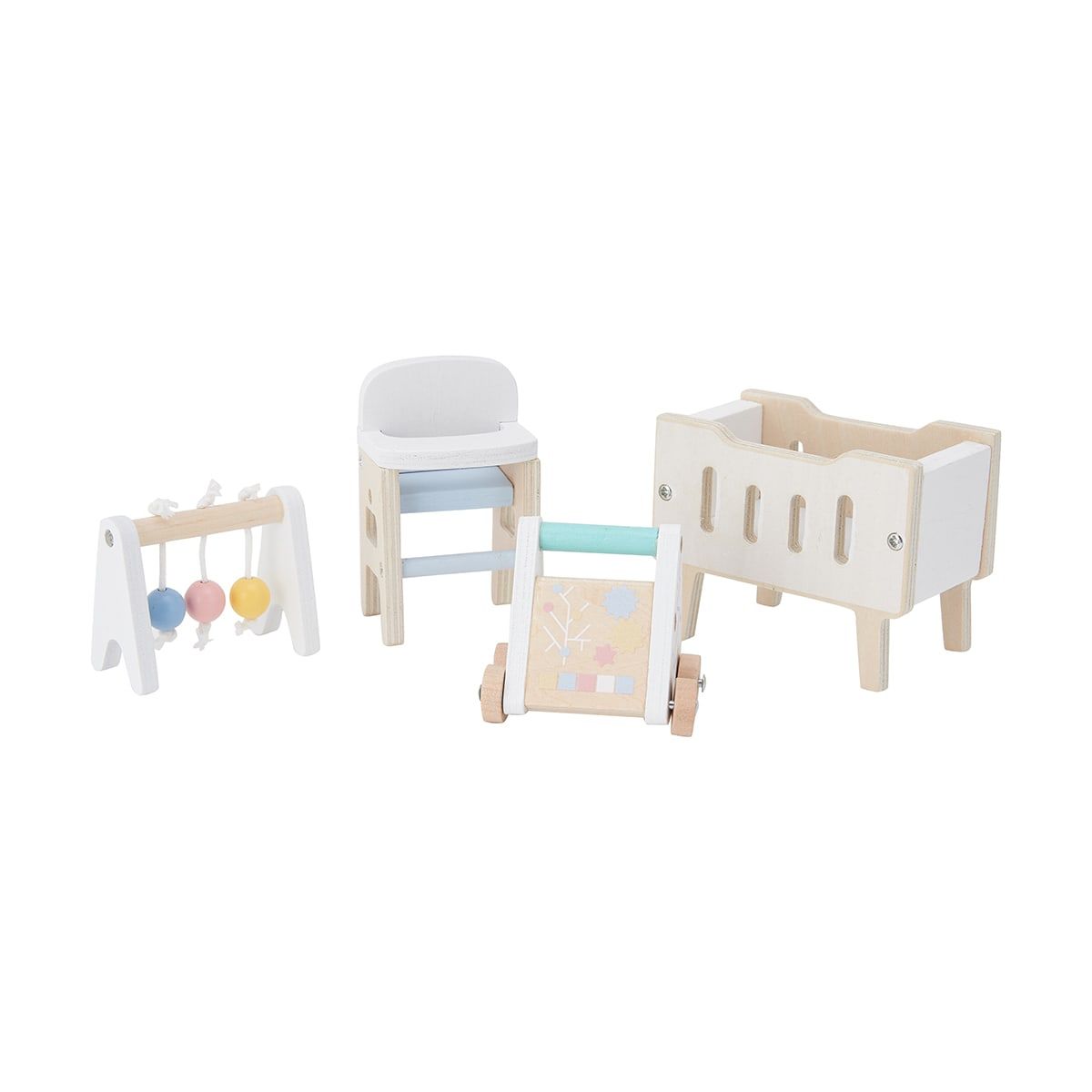 4 Piece Wooden Dollhouse Nursery Set