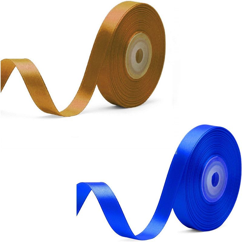 Adhvik Pack of 2 (1.2cm X 18 Mtr) Satin Ribbon for Party Decorations (Blue & Brown) Multicolor Satin Ribbon  (Pack of 2)