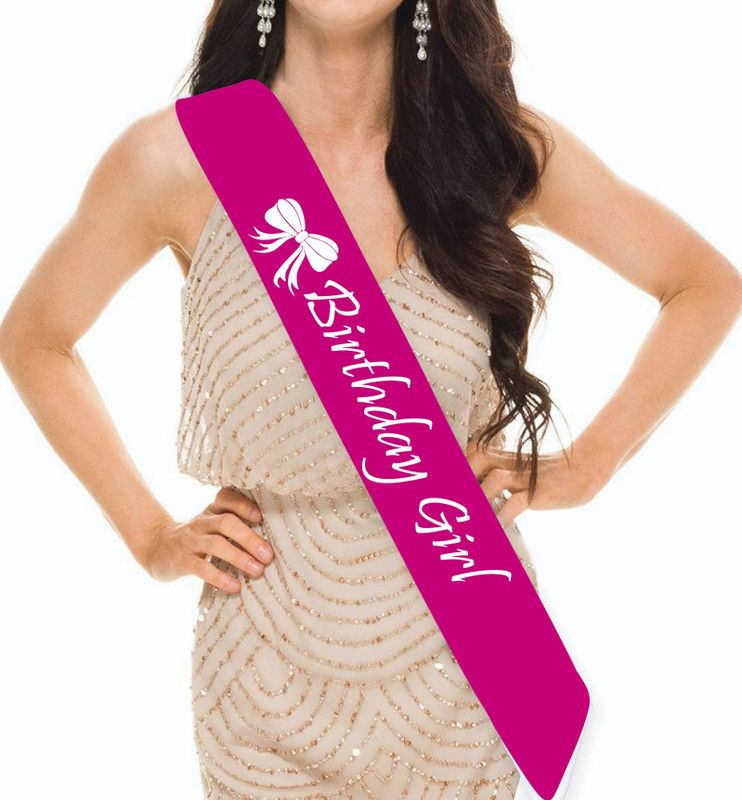GARNET BIRTHDAY GIRL SASH - HOT PINK (WHITE)