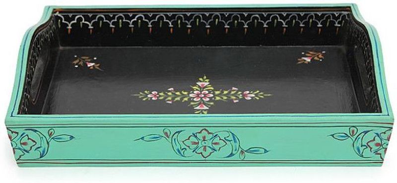 Kaushalam Small Painted: Black, Sea Green Tray