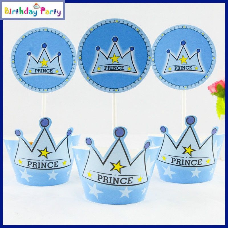 FUNCART Prince Crown theme cupcake wrappers & toppers ( 24 pcs/pack) Cupcake paper Gift Wrapper  (Mutlicolor)