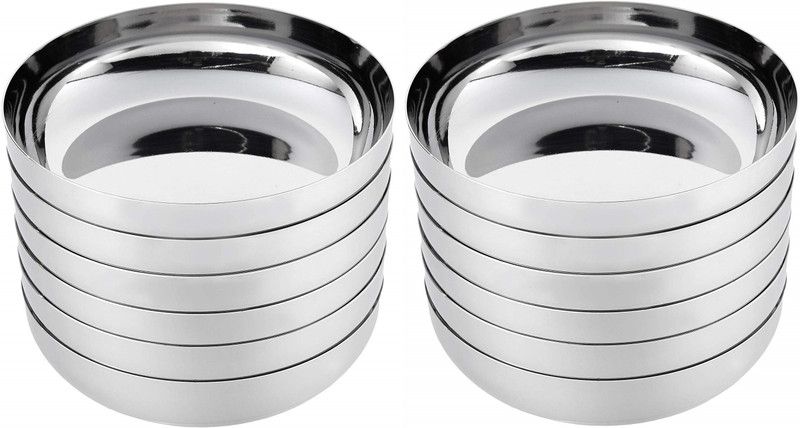 LIMETRO STEEL Stainless Steel Set of 12 Halwa/Dessert Plate Set Quarter Plate  (Pack of 12)