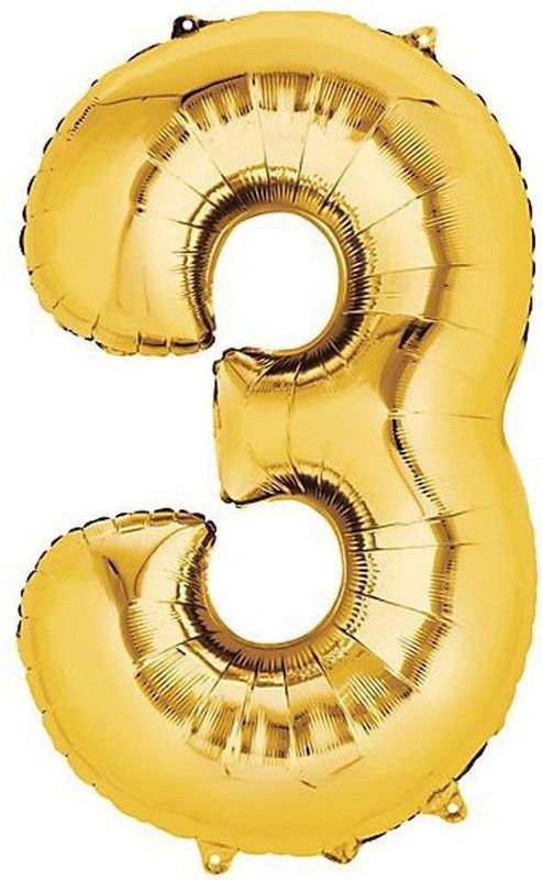 Riit Solid 17 Inch Golden Number 3 (Three) Foil Balloon Balloon  (Gold, Pack of 1)