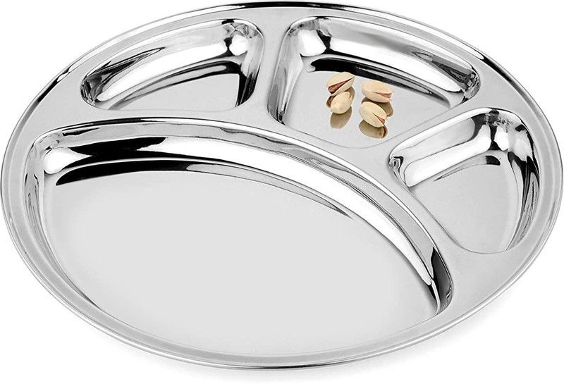 Lyticx Stainless Steel 4 in 1 Round Deluxe Tray Plate Dinner Plate  (Microwave Safe)