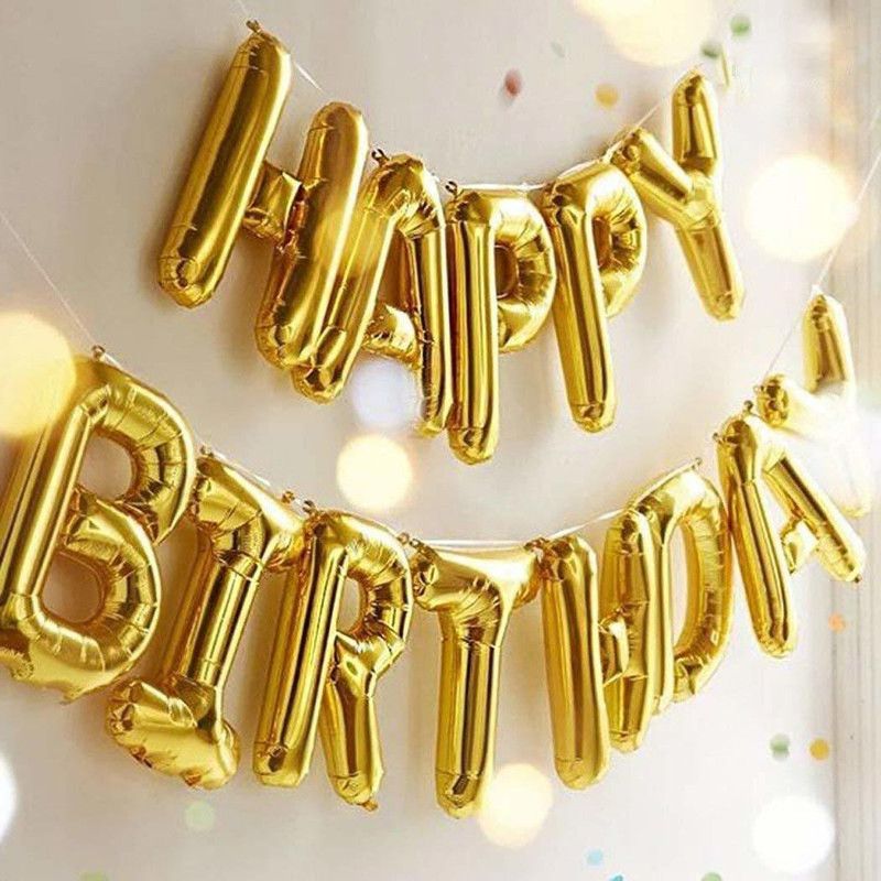 FANEX Solid Happy Birthday Balloons (Happy Birthday Foil Balloon Golden) Letter Balloon  (Gold, Pack of 13)