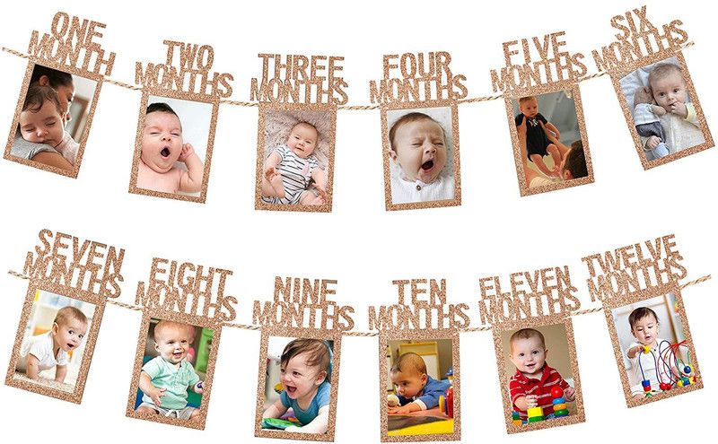 Indy Toys And Fashion Set of 12 Pcs First Birthday Decoration Hard Cardboard Kids 12 Month Photo Frame Banner  (2.5 ft, Pack of 12)