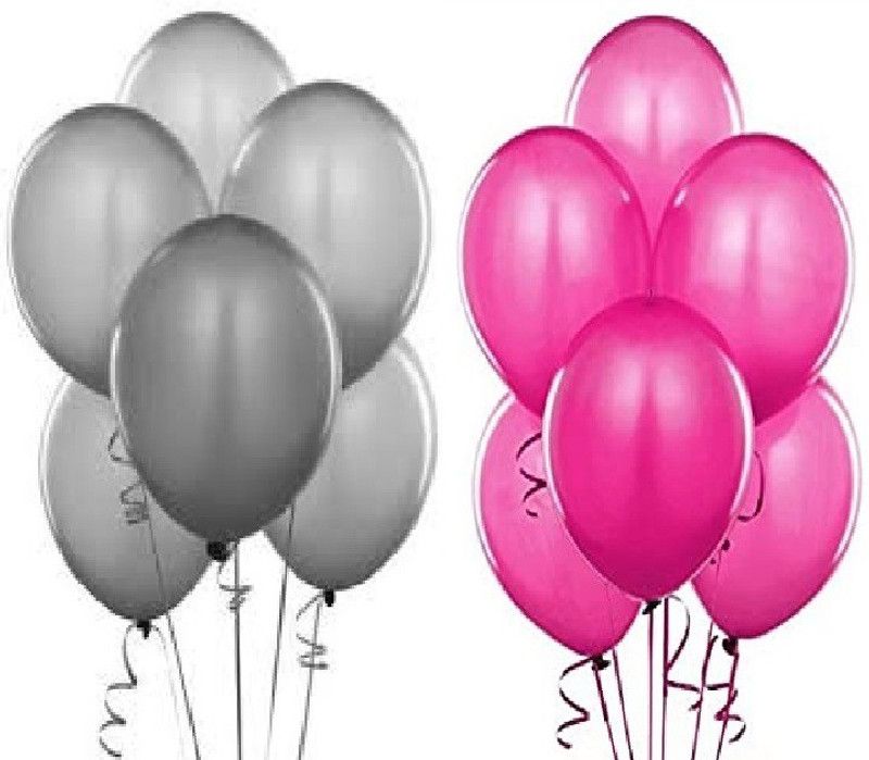 ANVRITI Solid HD Metallic Finish Dark Pink & Silver of 50 Balloons for Birthday Balloon  (Pink, Silver, Pack of 50)