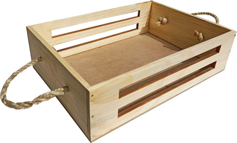 woodcraft Rectangle Pinewood Tray with Rope, Ideal for Gift Packing Size 7.75 X 12 inch Tray