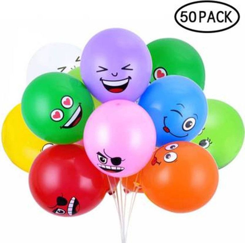 BBS DEAL Printed Printed 50pcs 12inch Emoji Balloons Smiley Face Expression Colorful Balloon (Multicolor, Pack of 50) Balloon  (Multicolor, Pack of 50)