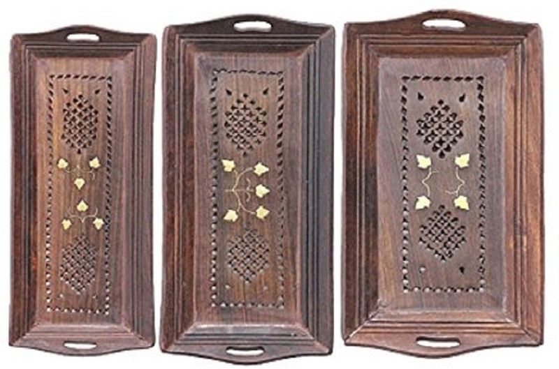 Apkamart Handicraft Wooden Serving Platter Set - for Serving and Gifts Tray  (Pack of 3)