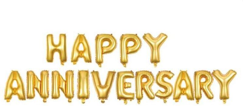 ToyNext Solid Happy Anniversary Foil Balloons (Pack of 16 Letters), 16 Inches (Gold) Balloon  (Gold, Pack of 1)