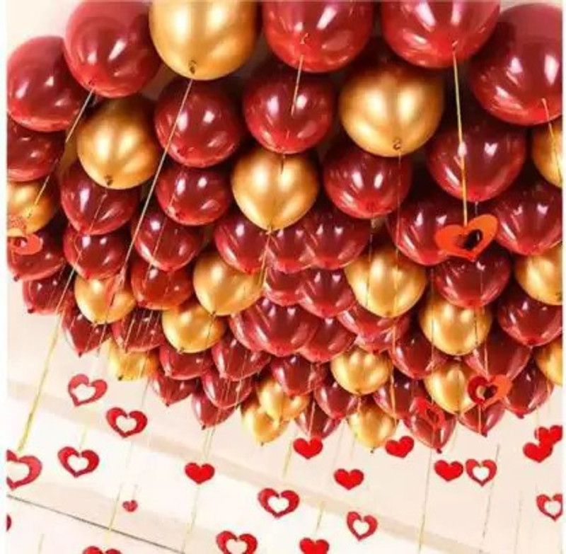 MARQUEONN Solid HD Metallic Toy Balloons Red/Gold (Pack Of 50 ) Balloon  (Red, Gold, Pack of 50)