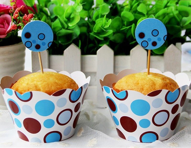FUNCART Blue Polka Dots Cupcake Wraps & Picks (12Pcs/Pack) Polka Dot Paper Gift Wrapper  (Multicolor)