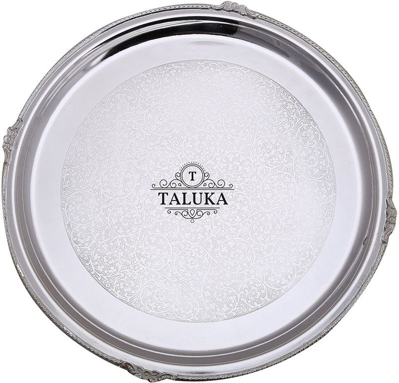 TALUKA (Dia :- 8.5 Inches Weight :- 315 Grams) Pure Brass Nickel Plated Tray Serving Tray / Plate / Charger Round shape Elegant Royal Look Best Quality Tray
