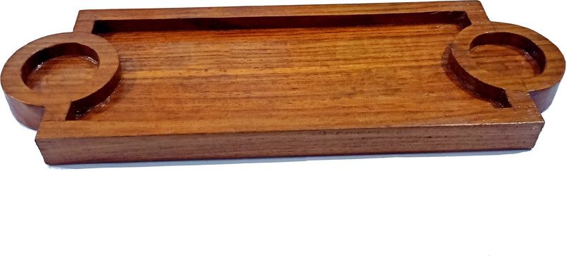 Hutson Natural Sheesham Wood Serving Platter for French Fries, Momos, Rolls and Snacks Chip & Dip Tray  (Microwave Safe)