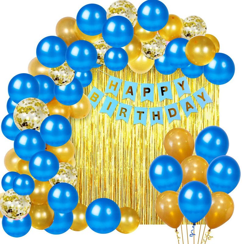 SHAILJA ENTERPRISES Solid Birthday Banner Golden Balloons For Boys Girls Wife Adult Balloon  (Multicolor, Pack of 46)