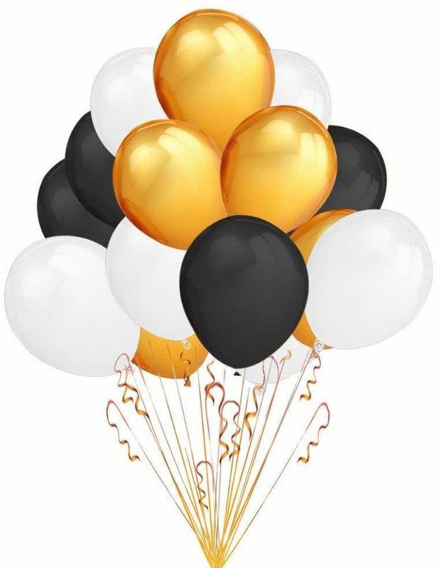 HARDATAR Solid HD Metallic Finish Golden, Black, White Pack of 25 Balloons for Birthday / Anniversary Party Decoration Balloon  (Gold, Black, White, Pack of 25)
