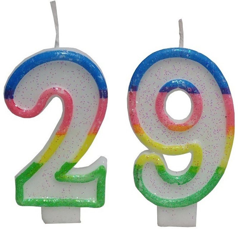 Stylewell Two Digit ( Number 29 ) Rainbow Border Glitter Candle for Birthday Candle  (Multicolor, Pack of 2)