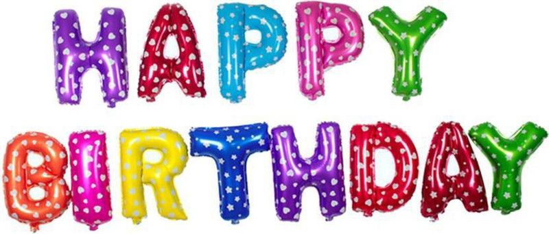 Crete Printed Happy Birthday Foil Balloon Banner 13 Alphabets Multi Color for Birthday Decoration Letter Balloon  (Multicolor, Pack of 13)