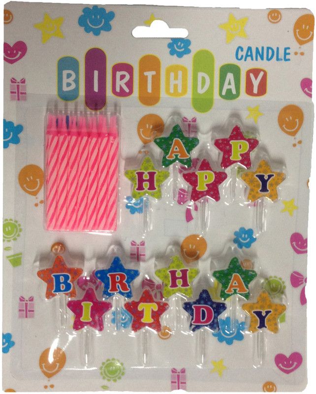 FUNCART Star Happy Birthday Cake Topper with Pink Candle Candle  (Multicolor, Pack of 14)
