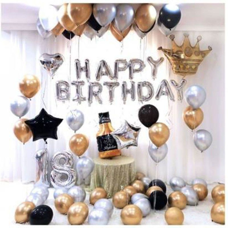Trixzoom Solid Silver, Gold, Black Balloon  (Silver, Gold, Black, Pack of 73)