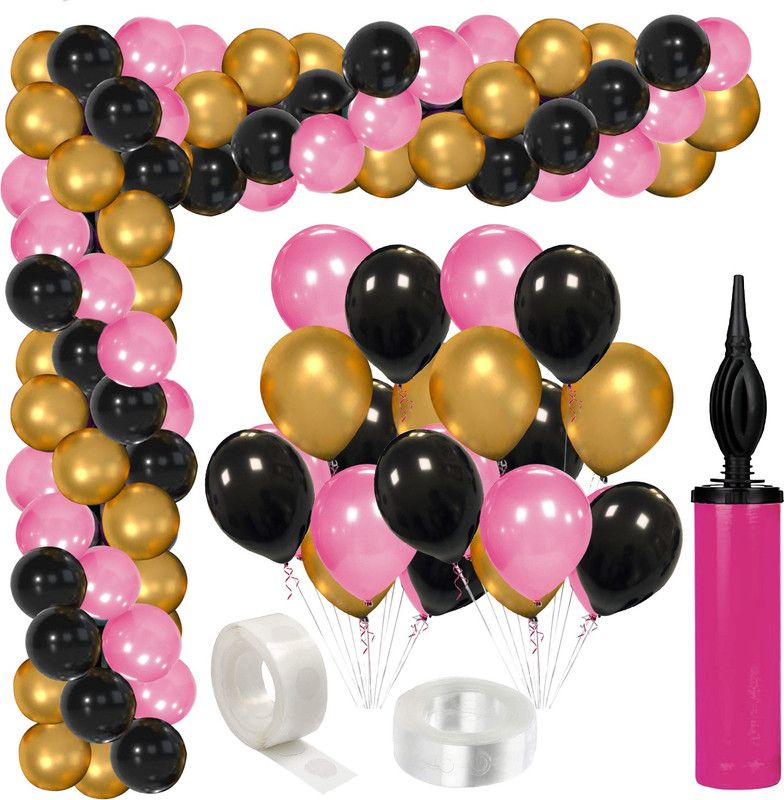 ZYOZI Solid Pink Balloon Arch Garland Kit,78 pcs Pieces Black Pink Gold Metalic Balloons Balloon  (Pink, Black, Gold, Pack of 78)