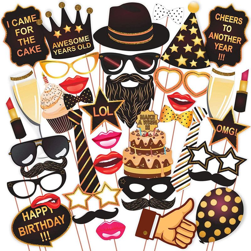 ZYOZI Birthday Party Props with Various Colours for Birthday Decoration (40 Piece Kit) Photo Booth Board  (Birthday)