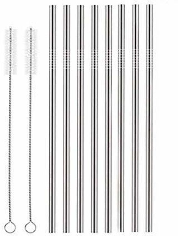 Drunna Straight Drinking Straw  (Silver, Pack of 10)