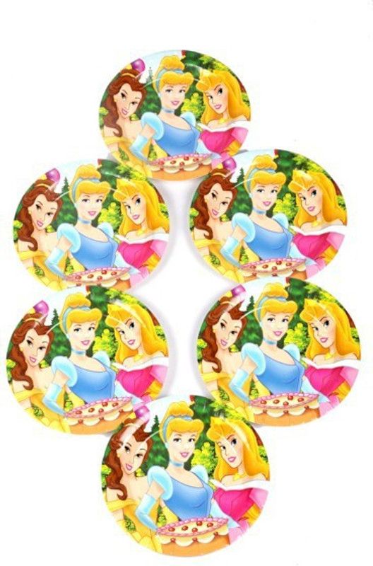 FUNCART Three Princess 7 Inches Disposable Paper Plates Tray  (Pack of 6)