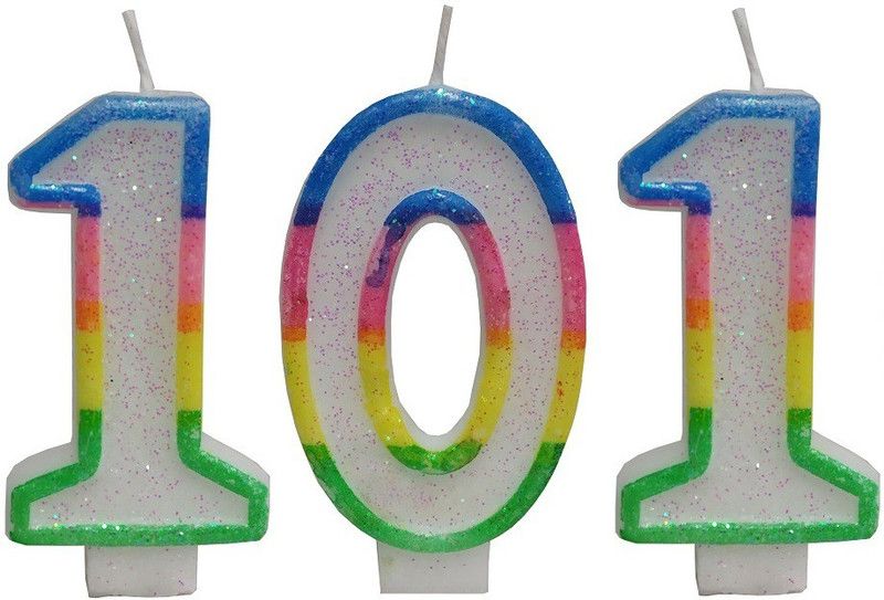 Stylewell Three Digit ( Number 101 ) Rainbow Border Glitter Candle Candle  (Multicolor, Pack of 3)