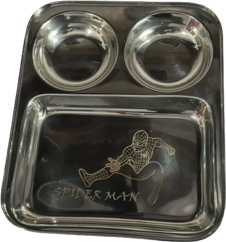D S KIDS CARTOON STAINLESS STEEL HIGH QUALITY Sectioned Plate  (Pack of 3)