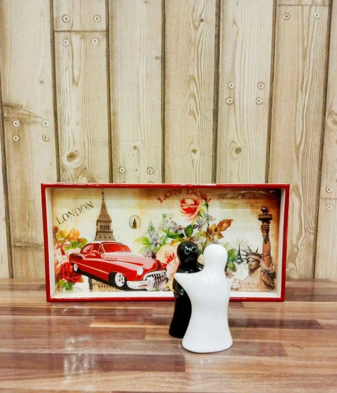 Style My Home Printed Finish Tray & Ghost Hugging Salt n Pepper Shaker|Dining Table Accessory Tray  (Pack of 2)
