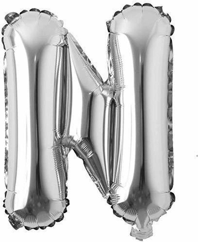 FL SJY Solid silverN Letter Balloon  (Silver, Pack of 1)