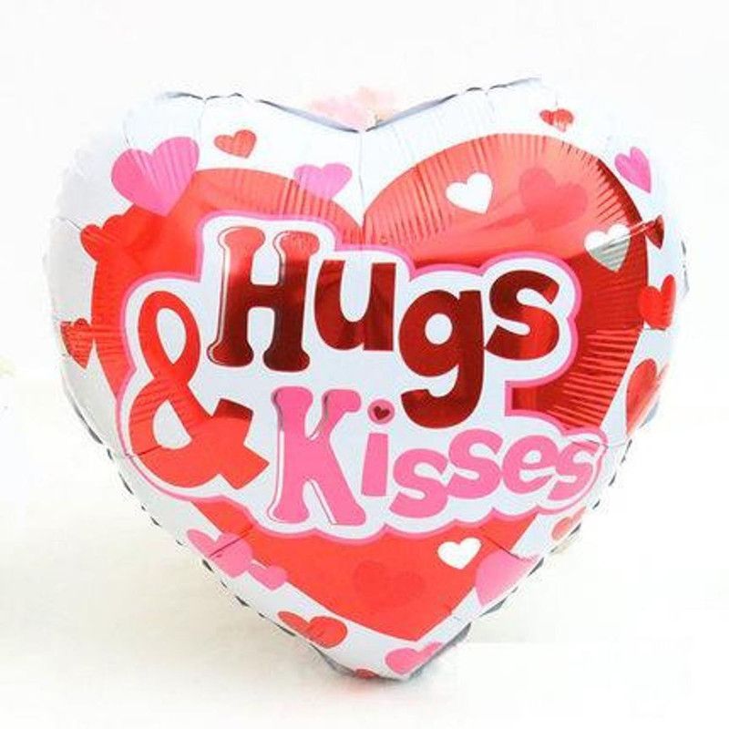FUNCART Printed HUGS AND KISSES FOIL BALLON (45 CM BY 45 CM) HEART SHAPE Balloon  (Multicolor, Pack of 1)