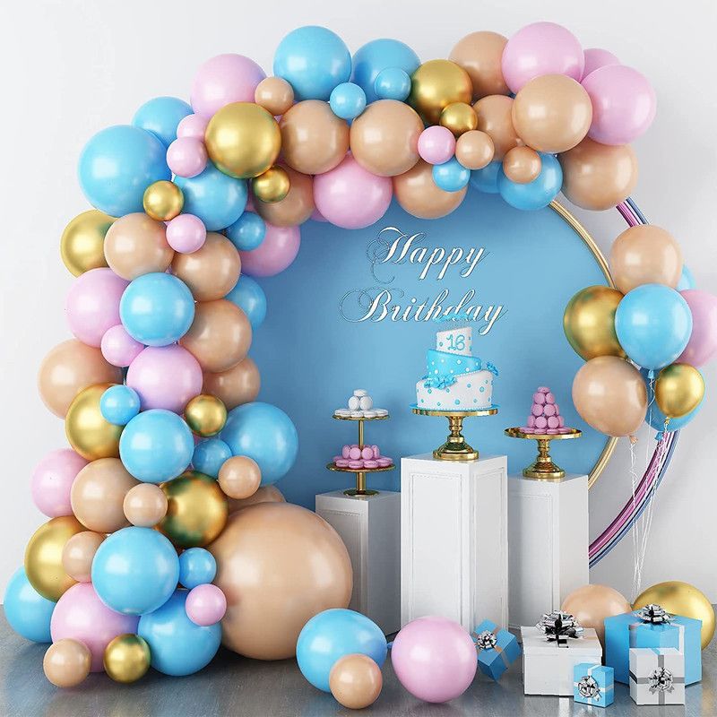 R G ACCESORIES Solid Pink Blue Golden Brown Balloons Garland Kit Of 51 Pcs For Party Decorations Balloon  (Multicolor, Pack of 51)