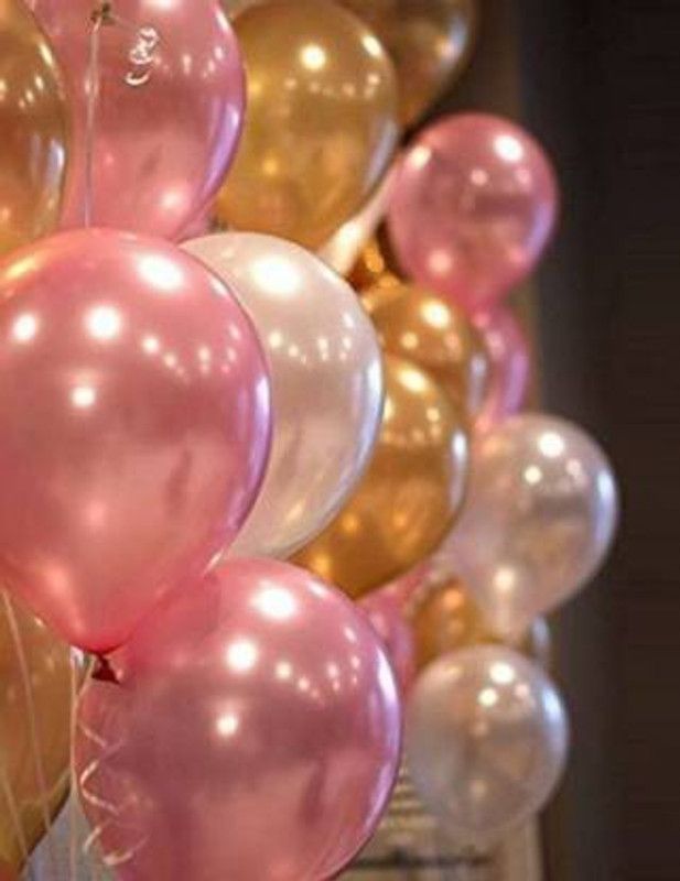 craftfry Solid TS_BL12 Balloon  (Pink, White, Gold, Pack of 50)