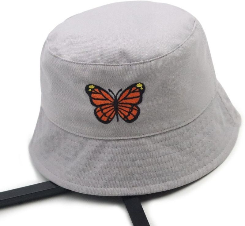 Winity Latest Butterfly cotton Embroidered foldable Bucket Hat for Women hat  (Grey, Pack of 1)