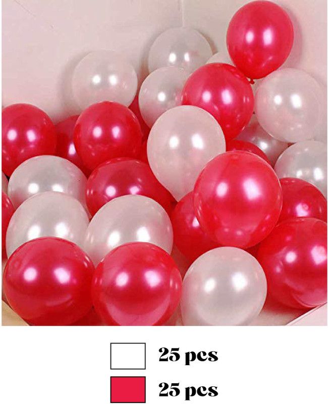 OSPS Solid Party Metallic Finish Balloons For Decoration Pack Of 50 (Red & White) Balloon  (Red, White, Pack of 50)