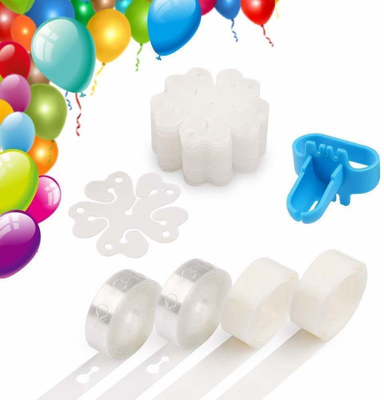 zerecord Solid Balloon decoating strip kit for arch garland 2tape strip,1pcs tying tool,2set of glue dot,40Balloon flower clip for party,wedding,birthday. Twister  (White, Pack of 45)