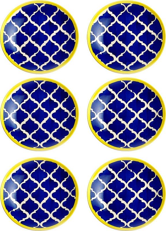 caffeine Ceramic Handmade Blue Umrao 7 inch Quarter Plate  (Pack of 6, Microwave Safe)