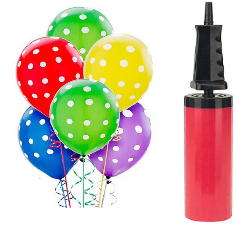 PartyballoonsHK Printed Polka Dot With Pump Balloon  (Multicolor, Pack of 30)