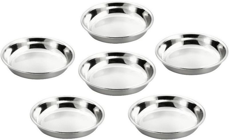 Sharda Metals Set of 6 Side Serving Small Plates Dishes, Stainless Steel Quarter Plate  (Pack of 6)