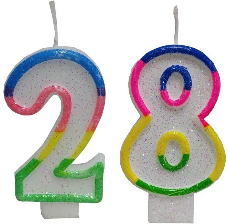 Utkarsh Two Digit ( Number 28 ) Rainbow Border Glitter Candle Candle  (Multicolor, Pack of 2)