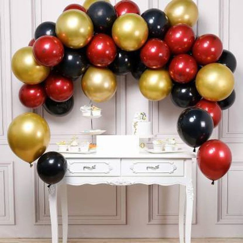 AKVISH Solid HD Metallic Finish 100 Red,Black and Gold Balloons for Birthday celeberation,New born and Baby shower,Anniversary,Wedding, Party Decoration, Festival,Valentine's Day,Engagement,Welcome Party Balloon  (Red, Black, Gold, Pack of 100)
