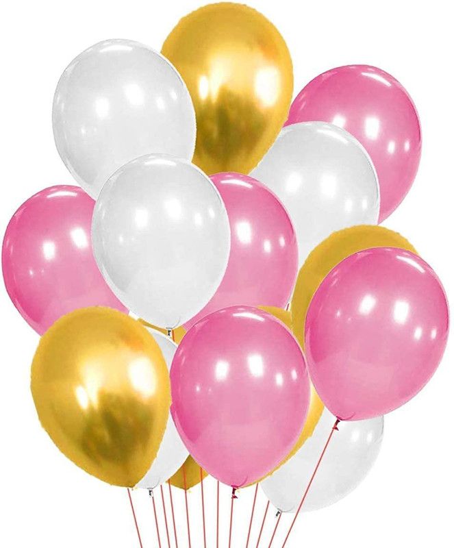 shopping mart Solid Pack-51Pcs Pink Golden White Metallic Latex Rubber Balloons Balloon  (Pink, Gold, White, Pack of 51)