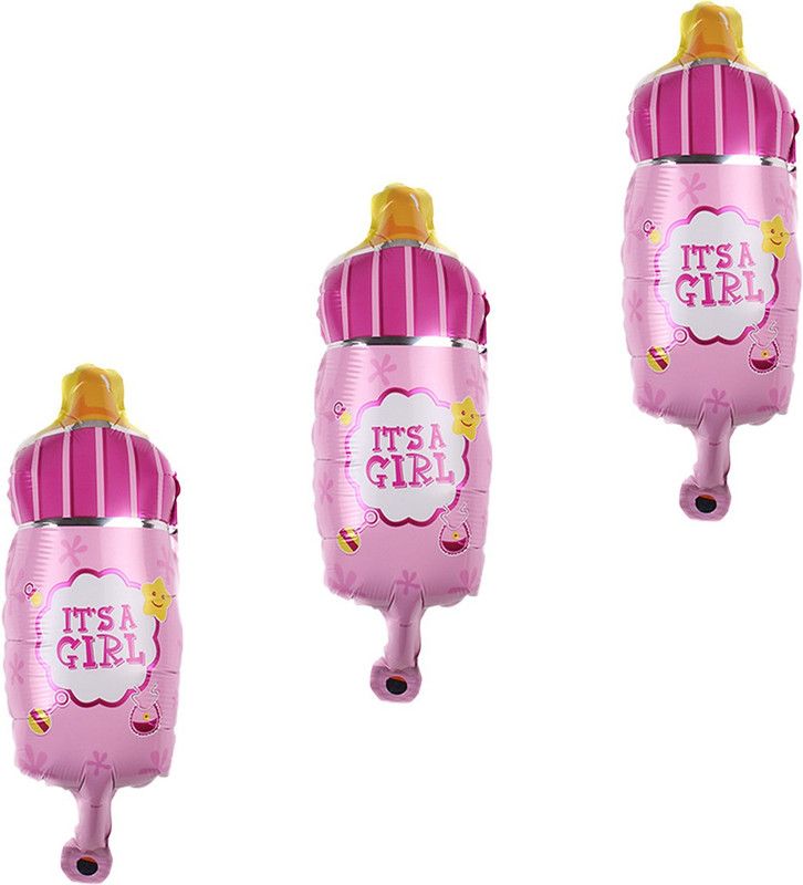 RTB Enterprises Pink 3 Pcs Baby Shower Mini Bottle Foil Balloons, 3 Pcs Pink Bottle Foil, Baby Shower