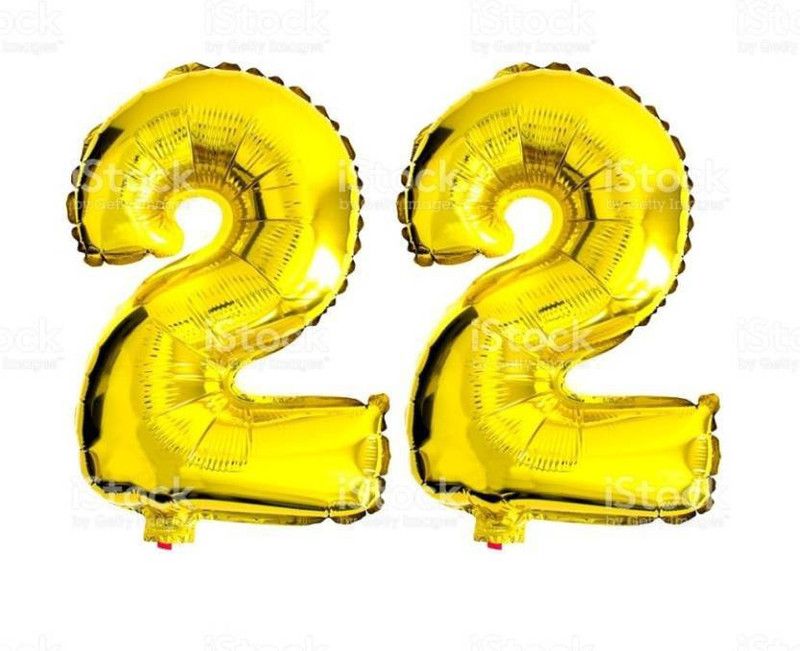 Bash N Splash Solid Golden Number Foil Balloon Twenty Two 22 Birthday Party Balloon Letter Balloon  (Gold, Pack of 1)