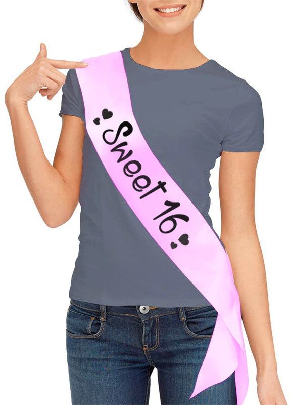 hubops Sweet 16 Sash for Girls Birthday Party Decoration Pink